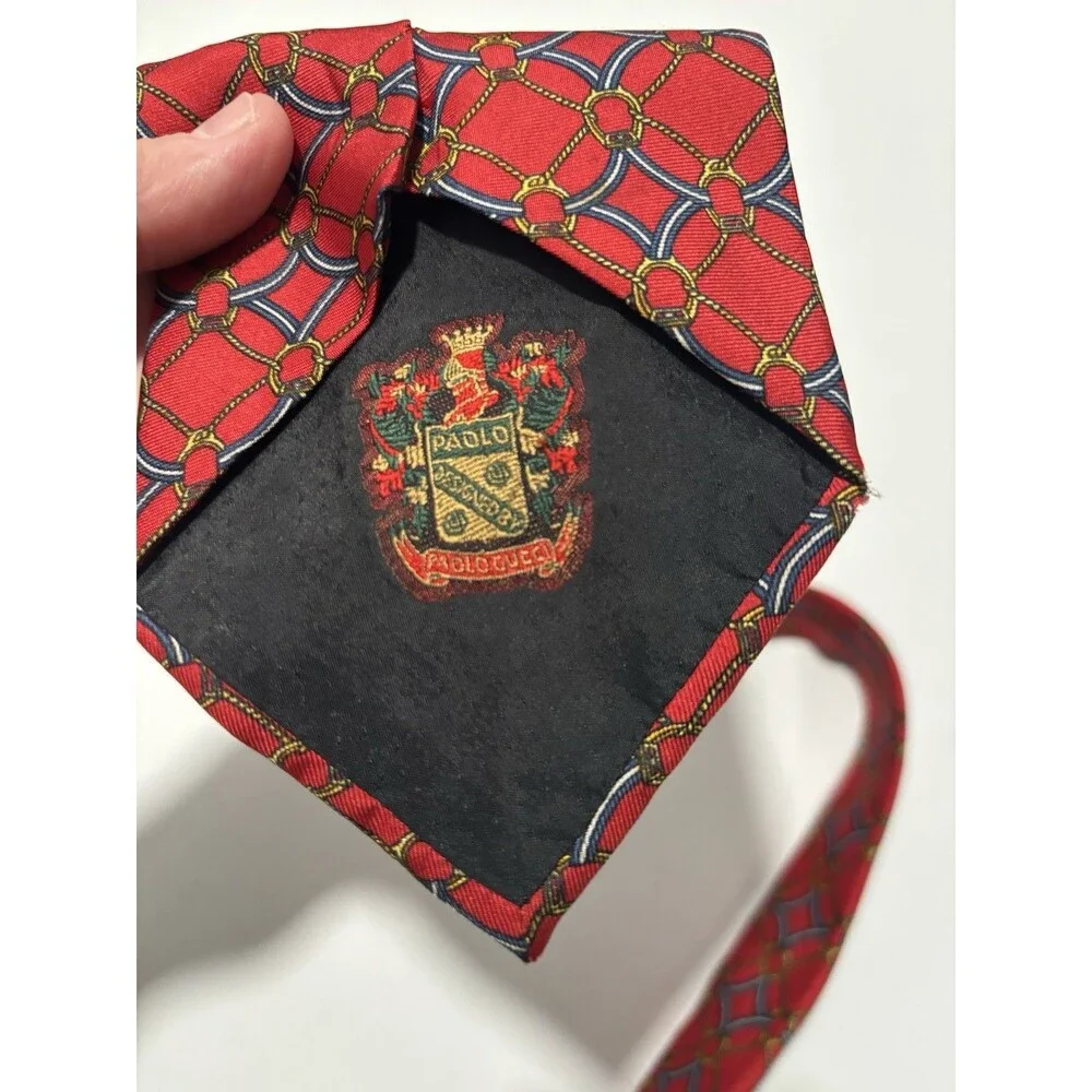 Vtg Paolo Gucci Silk Tie Made In Italy 60x3.75 Red Gold